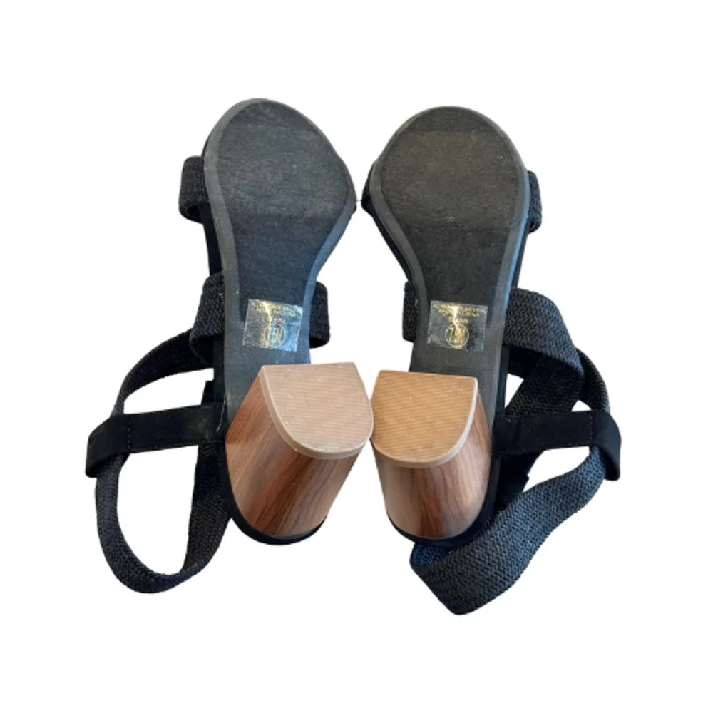 Solanz Elaina Sandals Strappy Block Heels Black Women’s Size 7.5M